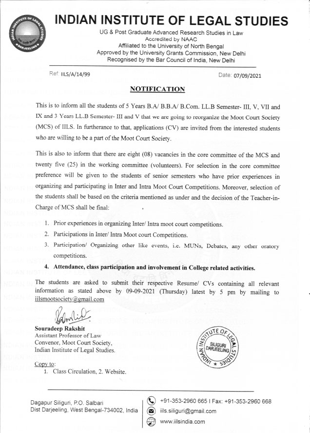 Notice Regarding Moot Court Society